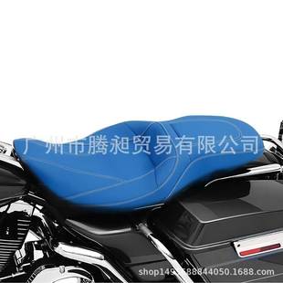 适用于2009 2020年哈雷旅行者滑翔路王蓝色坐垫带白色缝线