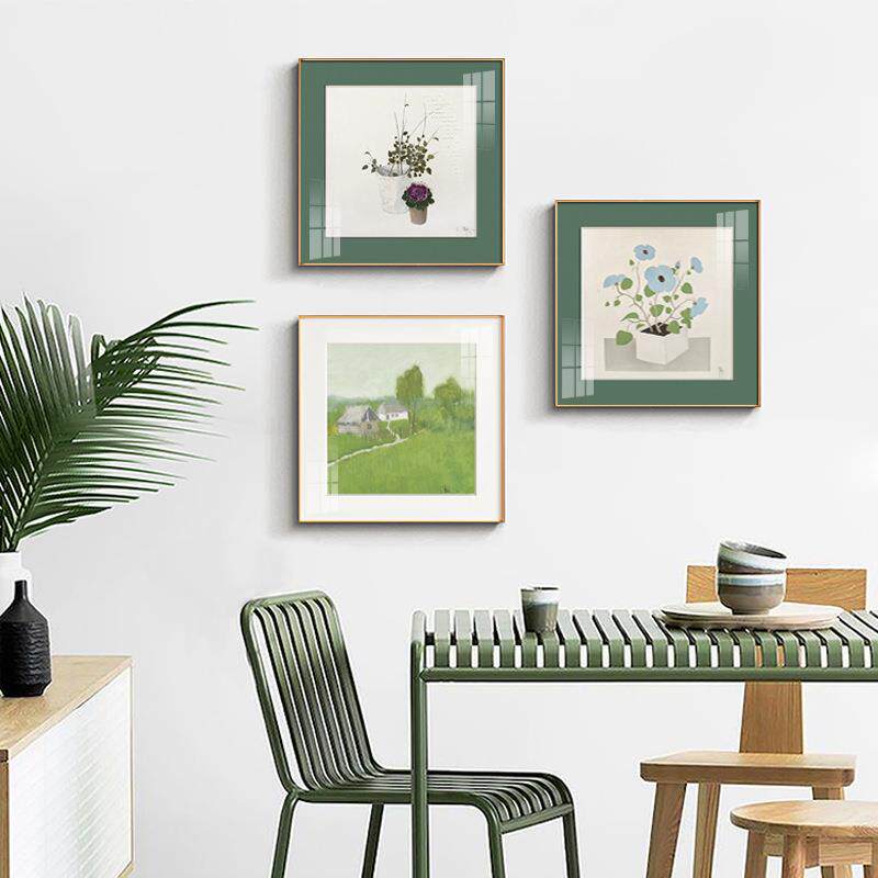 透绿的夏北欧风格餐厅装饰画植物花卉绿色挂画小清新抽象风景画