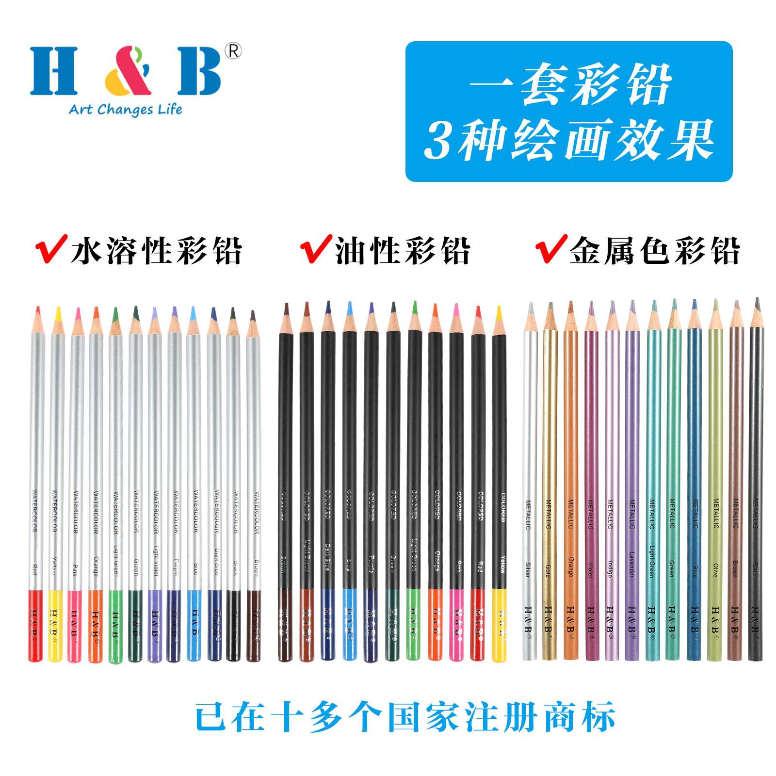 71件素描彩色铅笔套装水溶性金属彩铅专业美术绘画文具铅笔