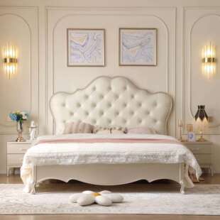 美式轻奢实木床现代简约1米8主卧双人大床高端法式奶油风公主婚床