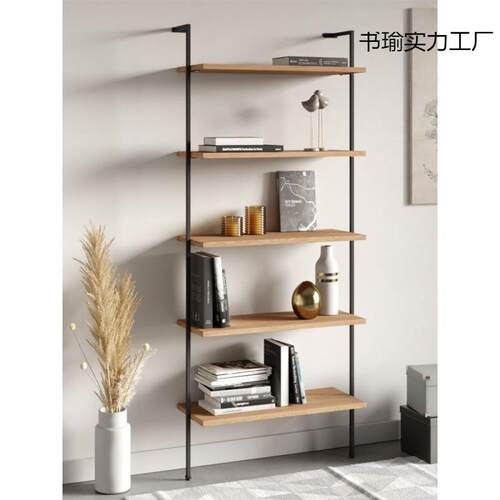 北欧铁艺书架落地置物架客厅实木装饰架多层收纳架简约家用展示架