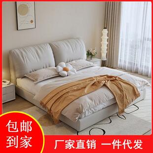 布艺床奶油风科技布主卧现代简约单人1.5米1.8米双人轻奢皮艺软床