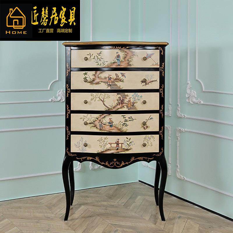 法式奢华宫廷实木彩绘风景高脚五斗柜卧室美式复古储物柜,电子元器件市场,其它元器件,淘宝优惠券,粉丝福利购,淘宝优惠卷
