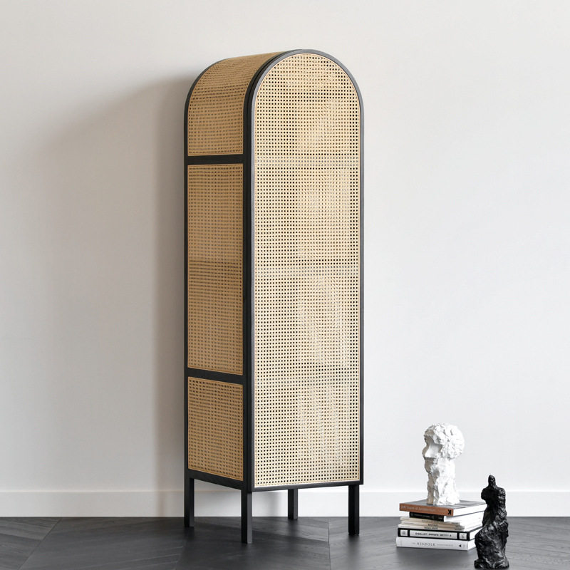 日式实木藤编衣柜小户型家用储物柜子简约复古衣橱组合单门置物柜