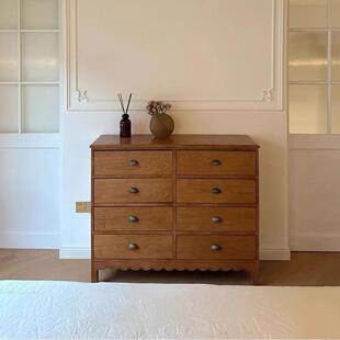 美式轻奢实木八斗柜卧室简约中古风抽屉柜靠墙储物法式复古玄关柜