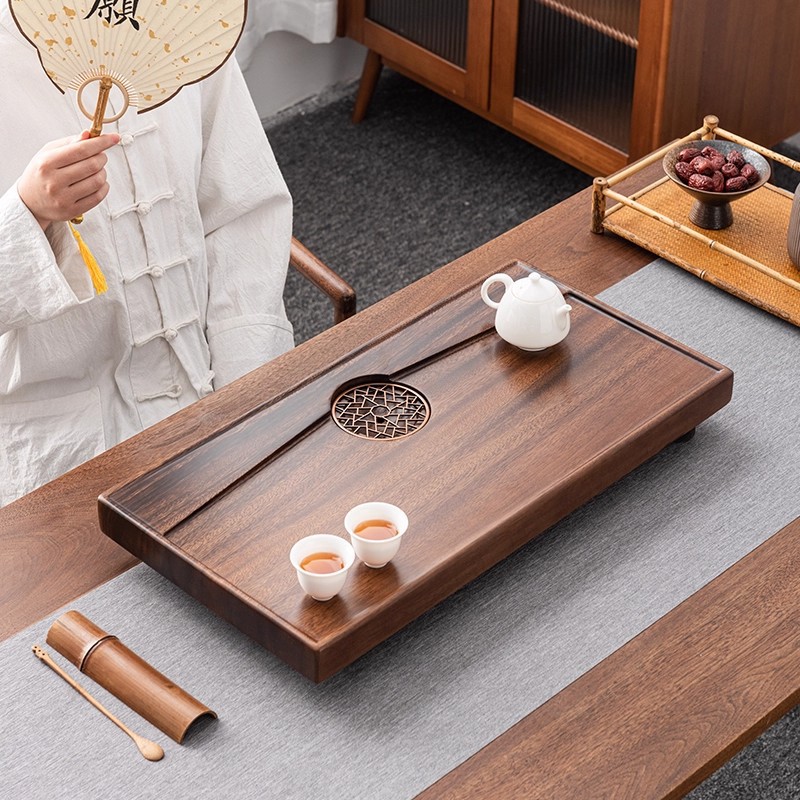 胡桃木茶盘整块实木茶台大号家用干泡茶海原木色办公室长方形排水