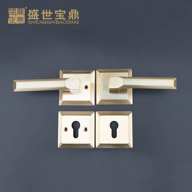 盛世宝鼎室内纯铜门锁实木房门锁门把手锁FT03-G11铜拉丝本色