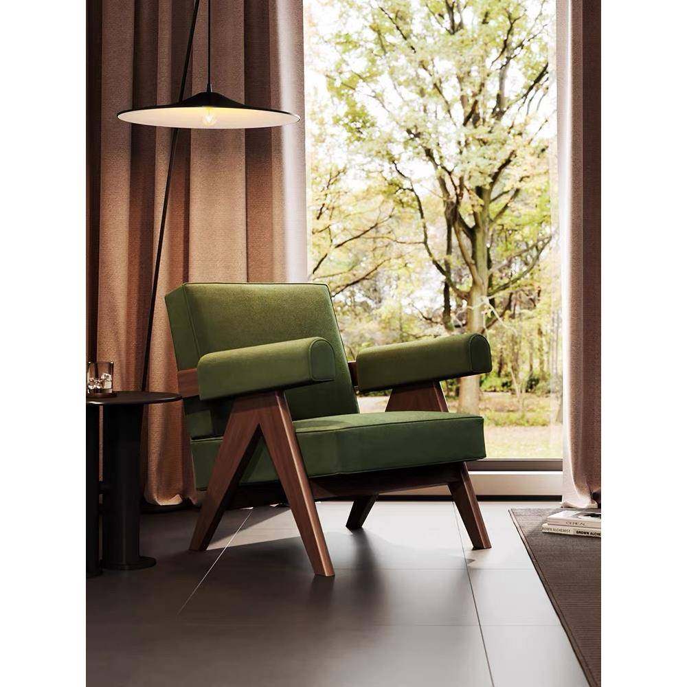 昌迪加尔覆古休闲椅斯堪的纳维亚实木单人沙发椅客厅现代设计师单