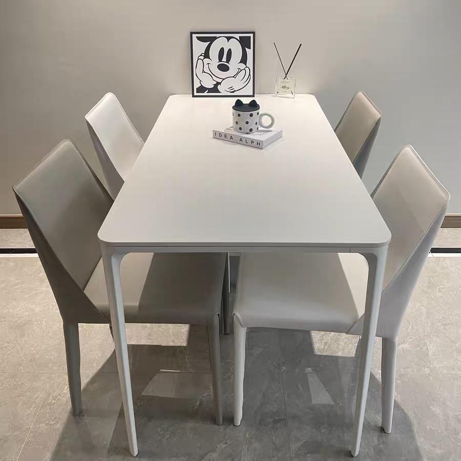 岩板餐桌椅长方形铝合金极简白色桌子家用小户型现代简约吃饭桌子