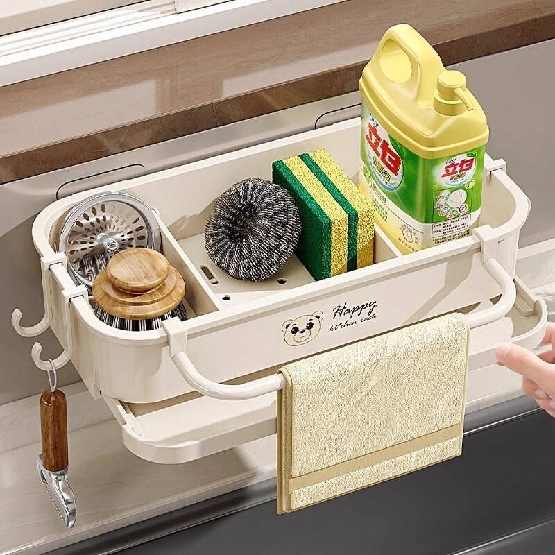 厨房置物架免打孔抹布架壁挂式家用多功能沥水篮水槽海绵收纳架子