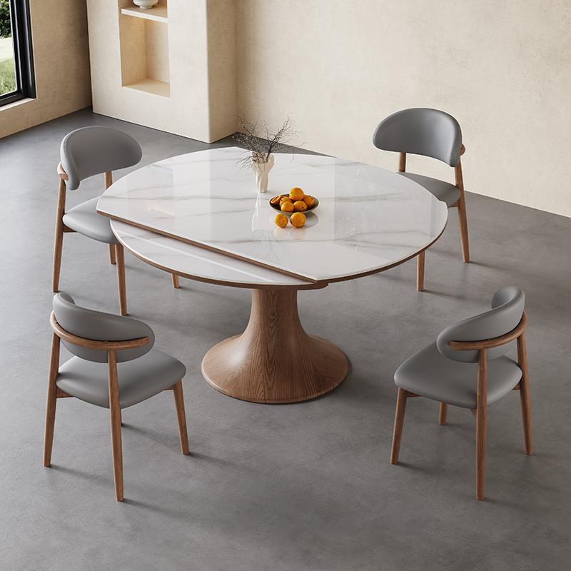 高端岩板圆形方圆两用小户型饭桌现代简约伸缩折叠家用实木餐桌椅