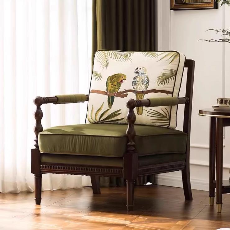 美式中古单人沙发老虎椅客厅阳台休闲椅实木沙发椅真皮单人沙发椅