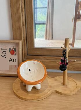 入口门钥匙收纳饰品木制客厅桌面收纳架珠宝架陶瓷收纳托盘