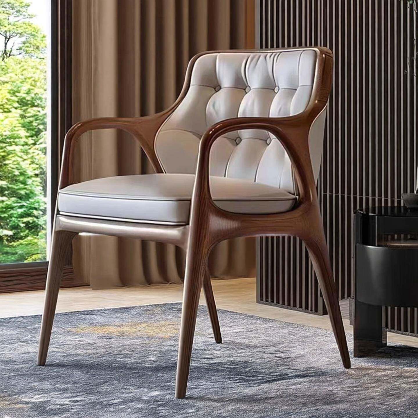 现代北美黑胡桃木实木单人椅意式设计师款沙发椅餐椅休闲椅家具