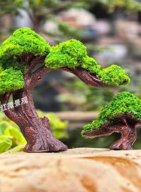 彷真迷你迎客松小树松树沙盘diy装饰 假山盆景微景观苔藓造景摆件