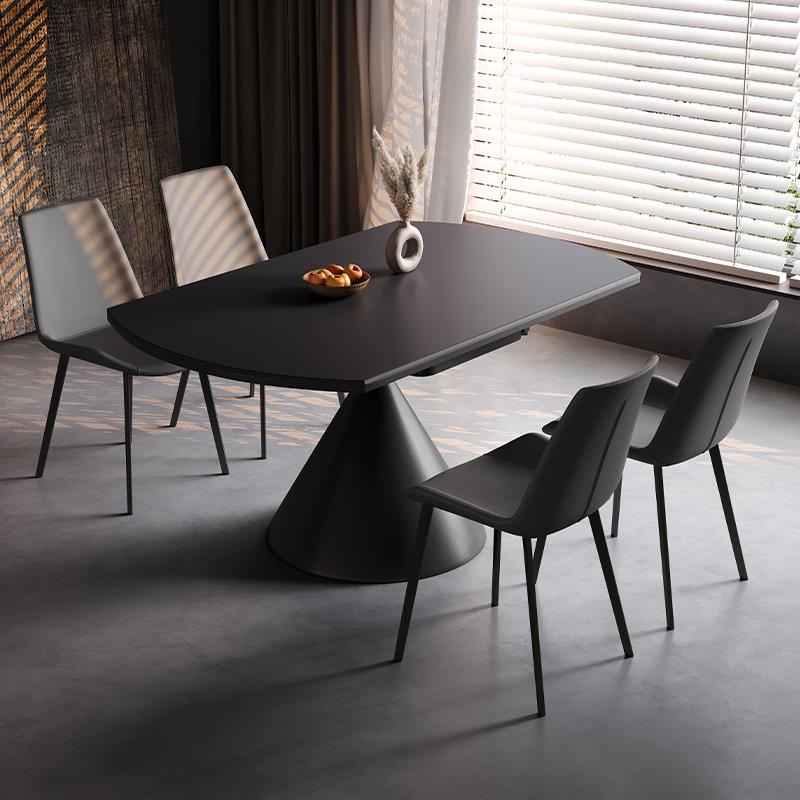 意式极简餐桌椅组合可伸缩旋转家用小户型方圆两用吃饭桌现代简约