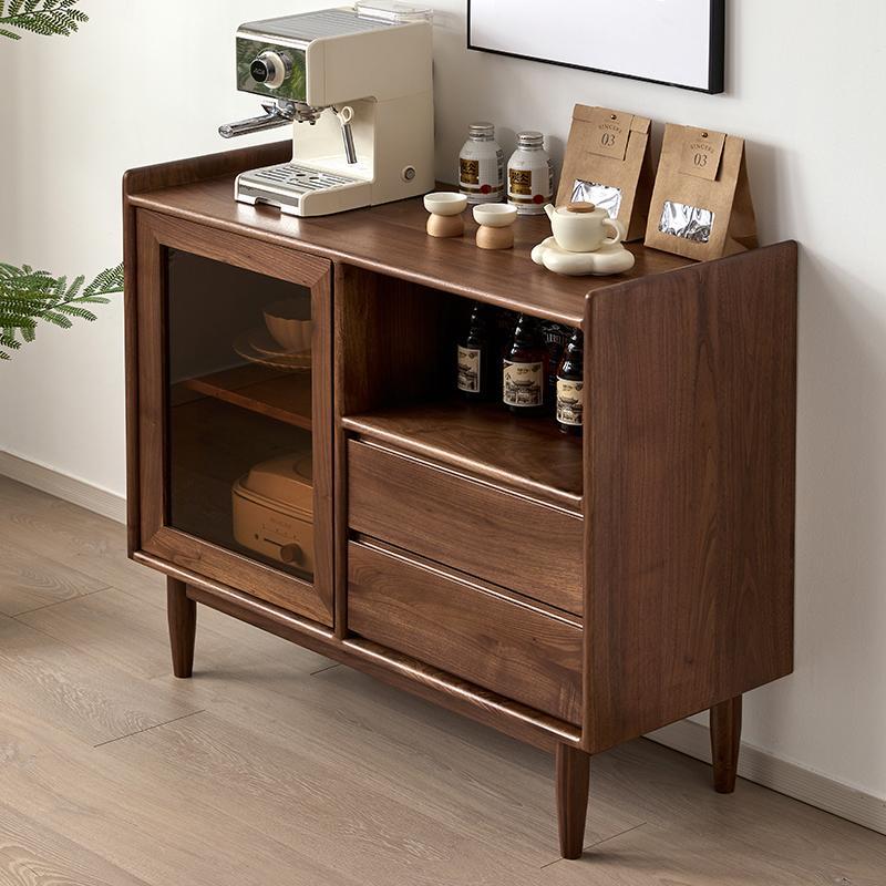 北美黑胡桃木餐边柜日式实木客厅收纳柜家用餐厅玻璃门储物柜斗柜