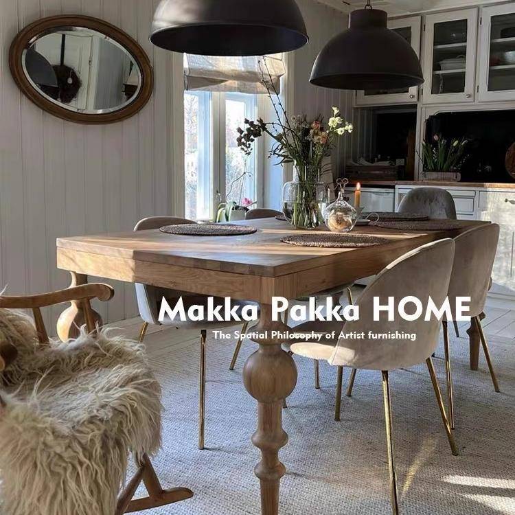 法式中古风实木餐桌仿古做旧长条桌客厅家用复古饭桌长方形工作台