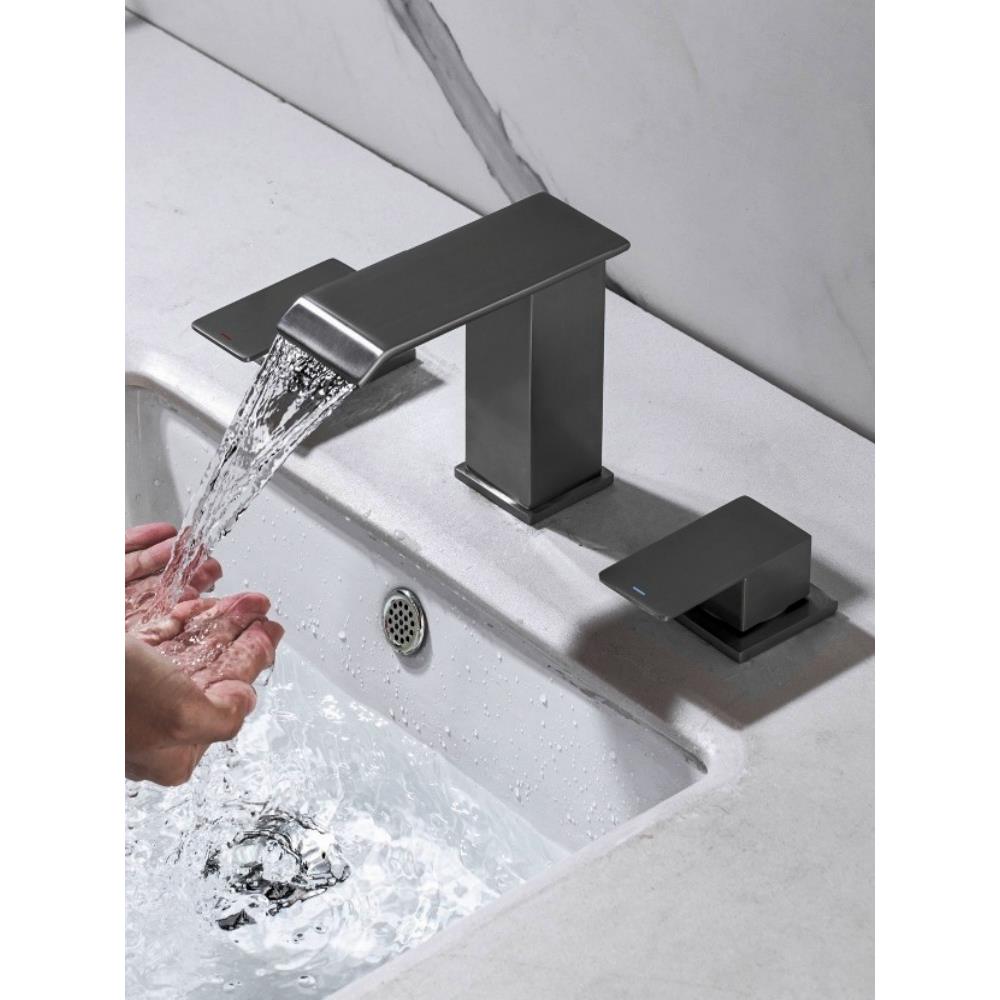 盆龙头全铜三孔四孔冷热水二合一洗脸盆分体式瀑布出口