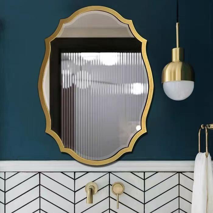 定制法式复古椭圆形黑色金色中古风浴室镜子壁挂镜装饰实木智能镜