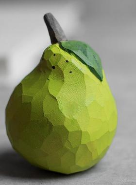 顺顺梨梨!原创纯手工香梨木雕 治愈系水果雪梨摆件生日祝福礼物女