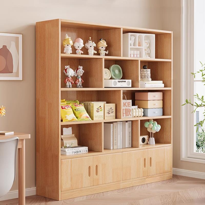 纯实木书架一体靠墙落地置物架可定制立式多层书柜家用客厅收纳柜