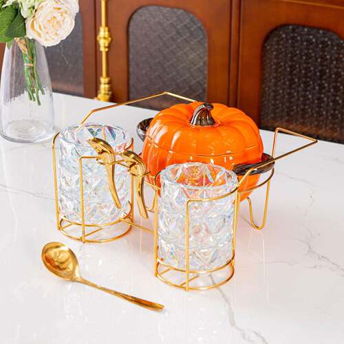 南瓜汤锅玻璃碗套装南瓜pumpkin陶瓷加热铁架南瓜汤锅套装