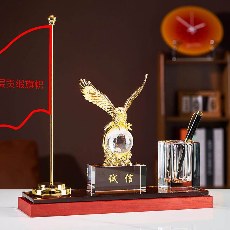 水晶笔筒办公室男士纪念品艺术摆件老师办公桌摆件饰品商务风