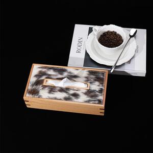 多莫家居进口牛毛材质白桦木纸巾盒样板房家居装饰收纳抽纸盒