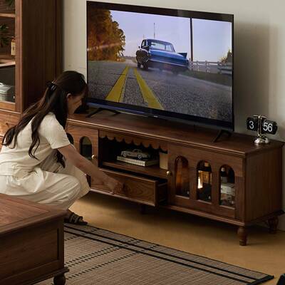 北美黑胡桃木实木电视柜茶几组合客厅家用中古风视听柜樱桃储物柜