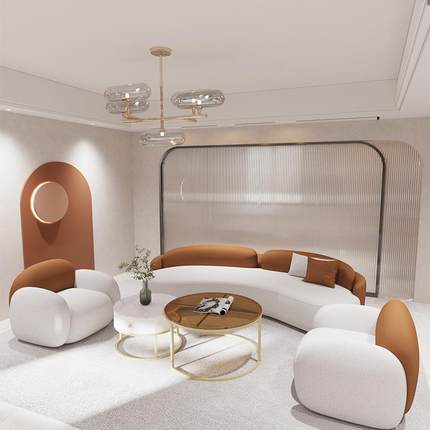 北欧科技布沙发vip室洽谈休闲沙发茶几时尚服装店接待沙发组合