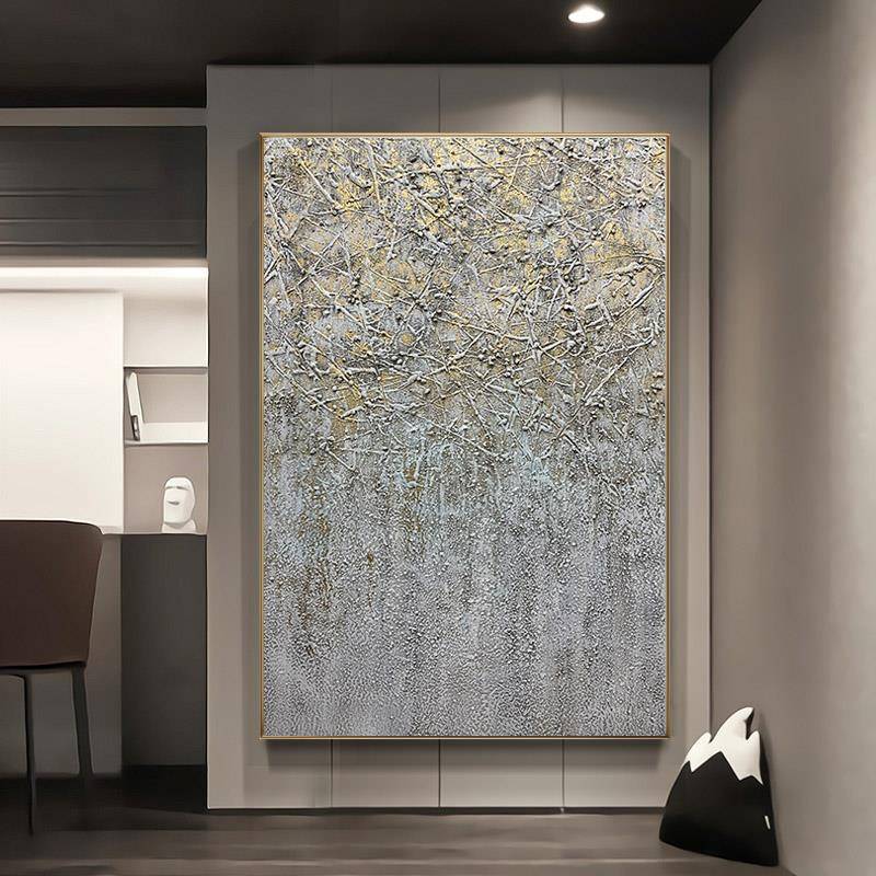 纯手绘油画黑白灰轻奢金箔装饰画后现代挂画北欧抽象壁画大幅手工