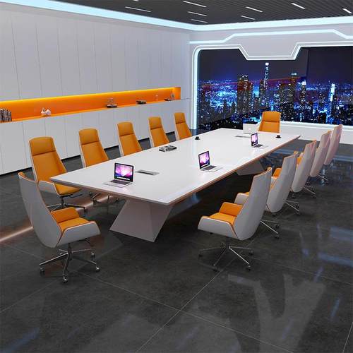 烤漆会议桌简约现代桌椅组合长条桌大型白色会议洽谈桌椅办公家具