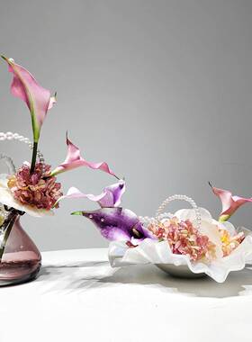 高级感小众粉紫色仿真花艺插花装饰花轻奢餐桌前台样板房假花摆花