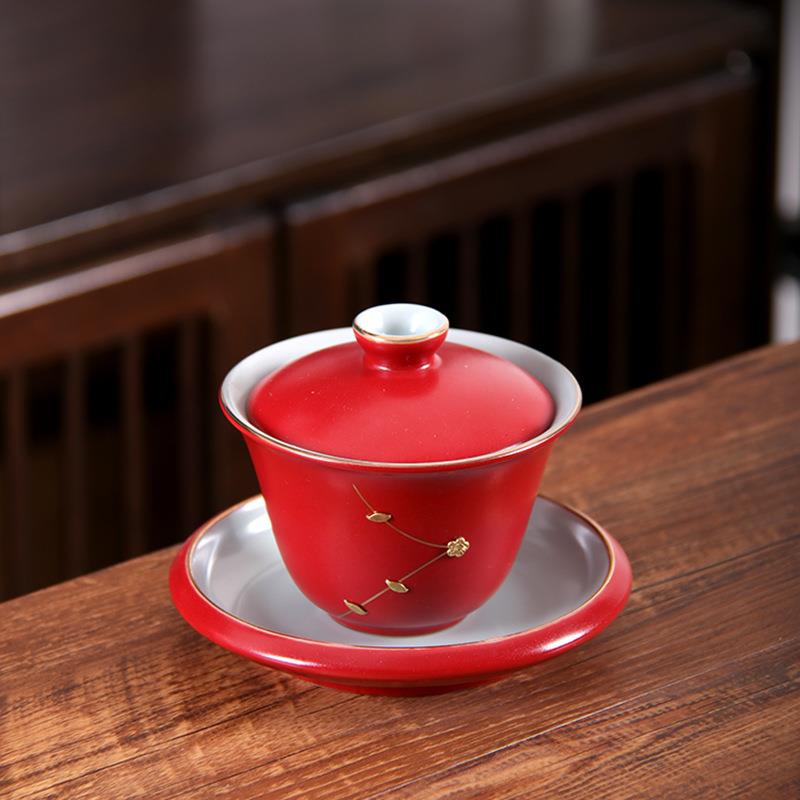 汝窑三才盖碗锔钉敬茶杯子喜碗结婚陪嫁茶具婚礼改口对杯婚庆用品