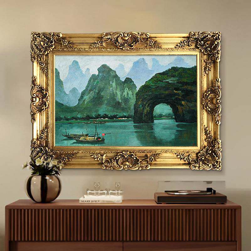 吴冠中桂林象鼻山风景名画欧式玄关装饰画山水油画客厅挂画