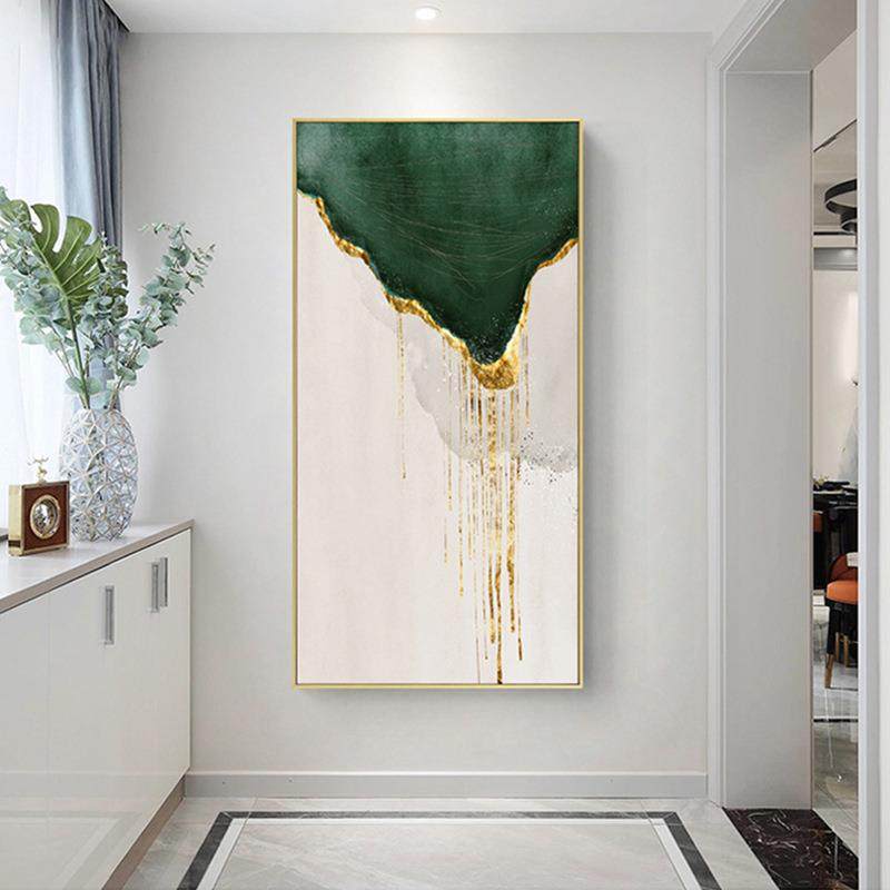 林鸣现代轻奢入户玄关装饰画竖版过道走廊尽头壁画墨绿色抽象墙画