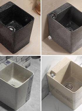 庭院复古拖把池家用拖布池墩布池黑色仿水磨石洗水池地拖把盆侧排