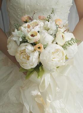 欧美仿真结婚新娘手捧花拍照影楼道具森系清新直销白色