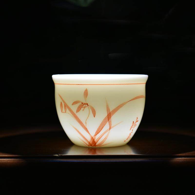 羊脂玉手绘品名茶杯描金主人杯个人杯茶具配套套装文创礼赠佳选