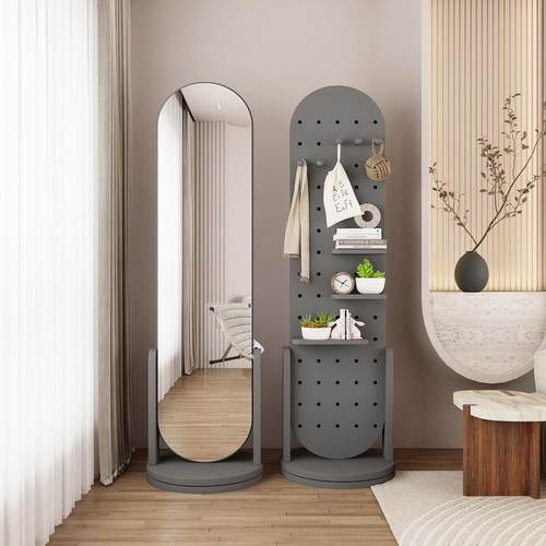 网红洞洞板旋转穿衣镜可置物双面移动衣架带镜子不变形真实落地全