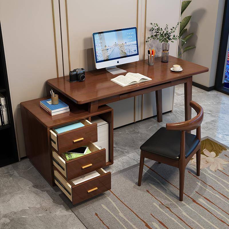 简约全实木台式电脑桌带柜子书房转角书桌中小学生家用办公写