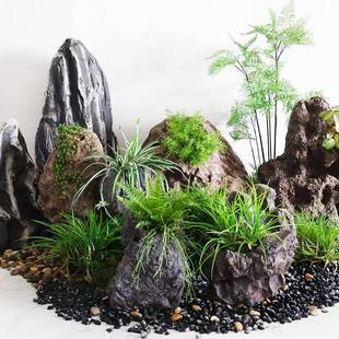 仿真玻璃钢石头摆件室内石块造景庭院花园装饰岩石假山景观假石头