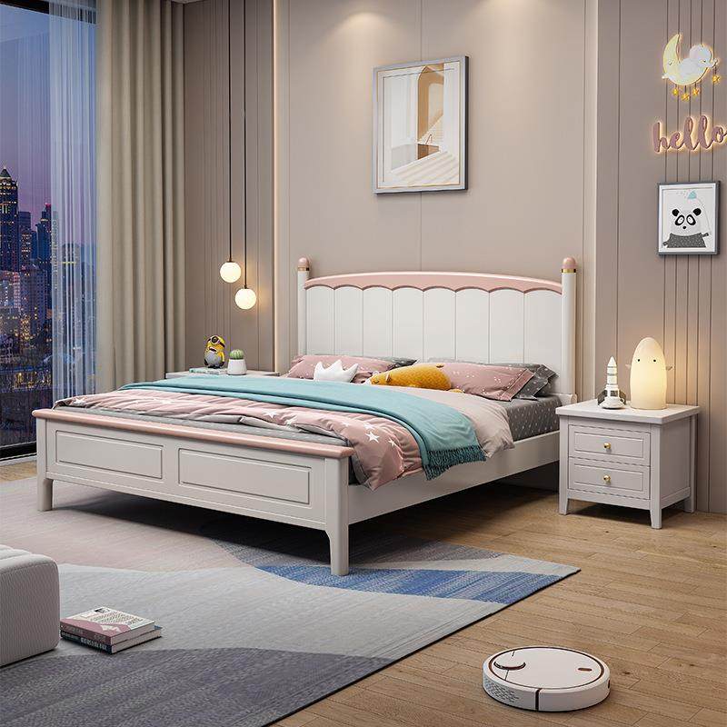 现代简约儿童实木床白色1.8米双人床男孩1米2米公主床1.5米实木床