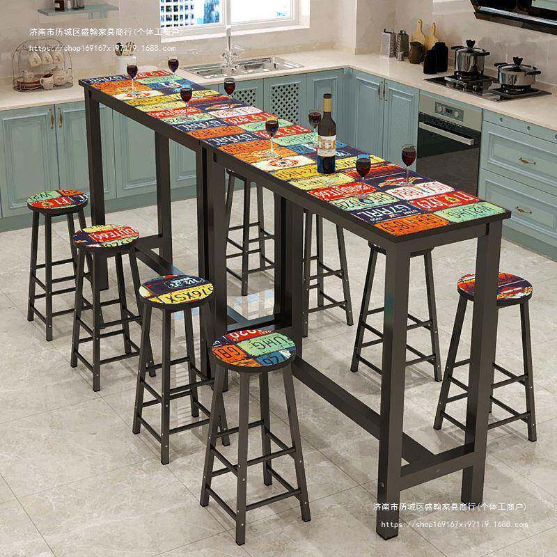 北欧简约家用桌客厅高吧台靠墙长条桌酒吧高脚桌铁艺家庭隔断桌椅