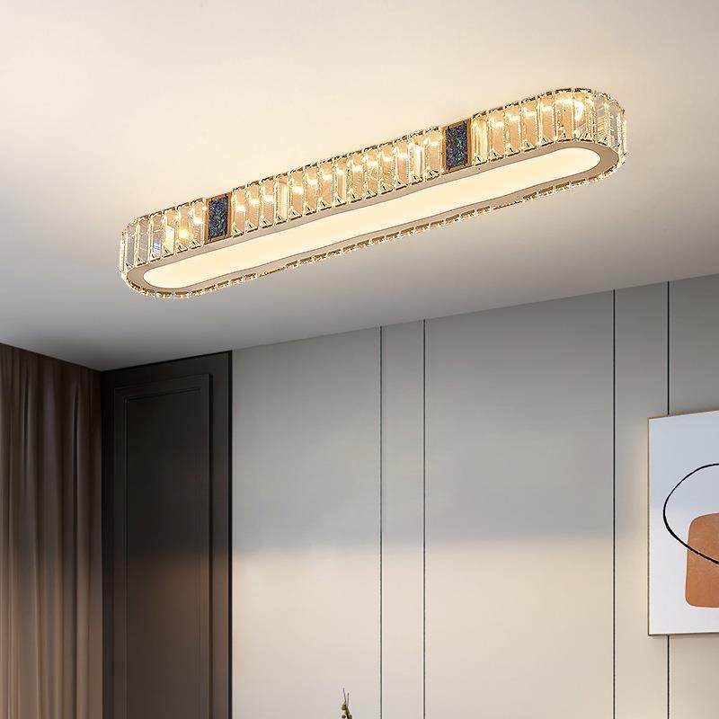 过道灯现代轻奢玄关灯北欧简约个性大气阳台灯长条吸顶LED水晶灯