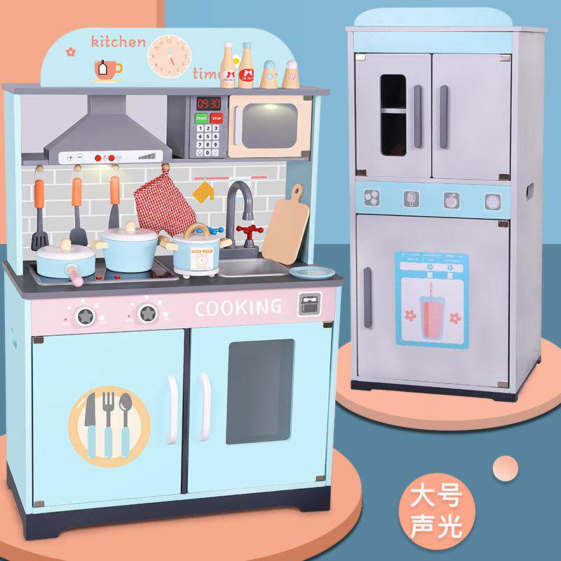 木制迷你真实做饭声光冰箱厨房组合灶台儿童过家家体验厨房玩具