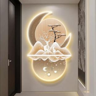 入户玄关装饰画现代轻奢高档福禄相随走廊挂画正对门客厅过道灯画