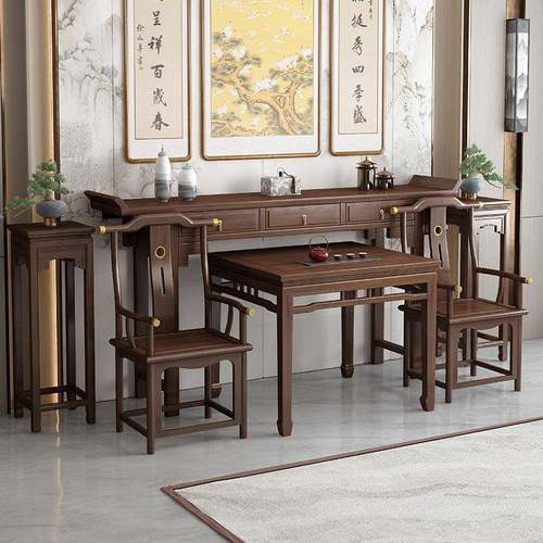 新中式实木中堂六件套香火桌家用供桌条案农村案台条桌八仙桌神台