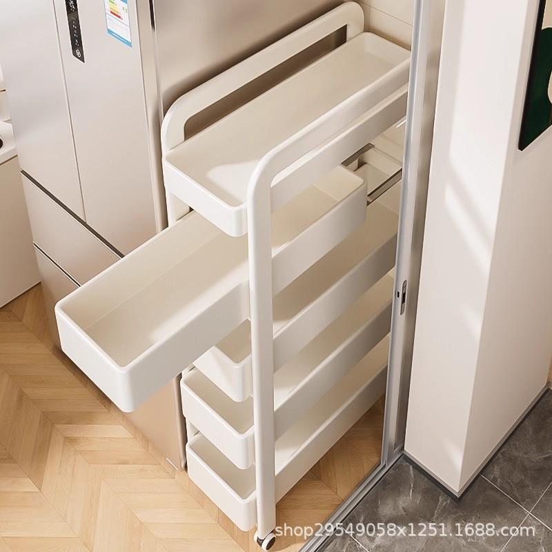 厨房门后夹缝置物架缝隙收纳柜冰箱侧边极窄缝抽拉篮卫生间小推车